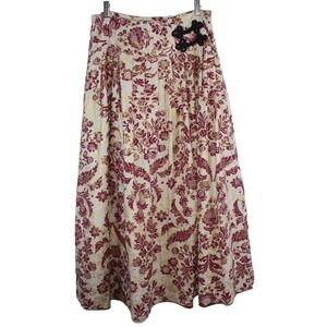 Soft Surroundings Maxi Skirt Sz Medium Lined Gold Inlay Floral Linen Blend Boho
